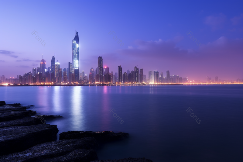 霓虹灯全亮的城市夜景江边,高清,摄影图,摄影图片,图片大全,摄影图免费下载